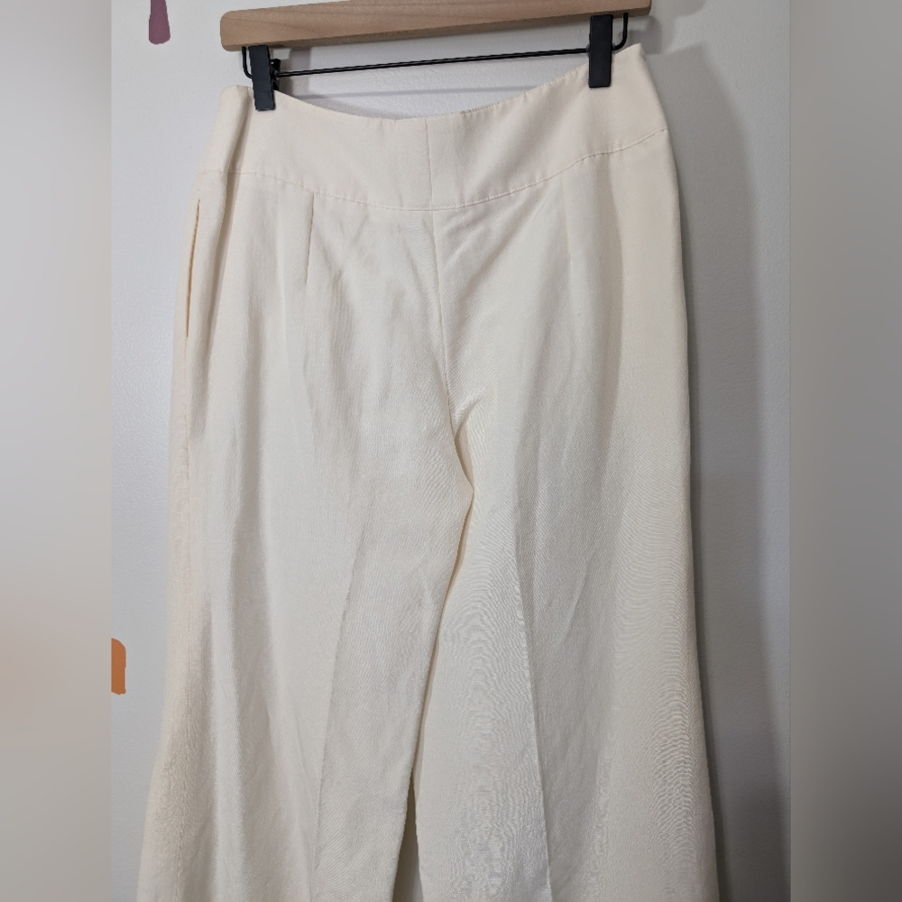 Armani Collezioni Cream Linen Silk High Waist Wide Leg Pants - Picture 7 of 12